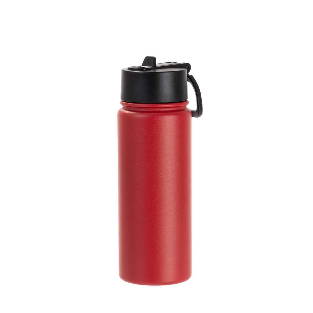 18oz/550ml Stainless Steel Water Bottle w/ Wide Mouth Straw Lid & Rotating Handle (Powder Coated, Red) thumbnail 1
