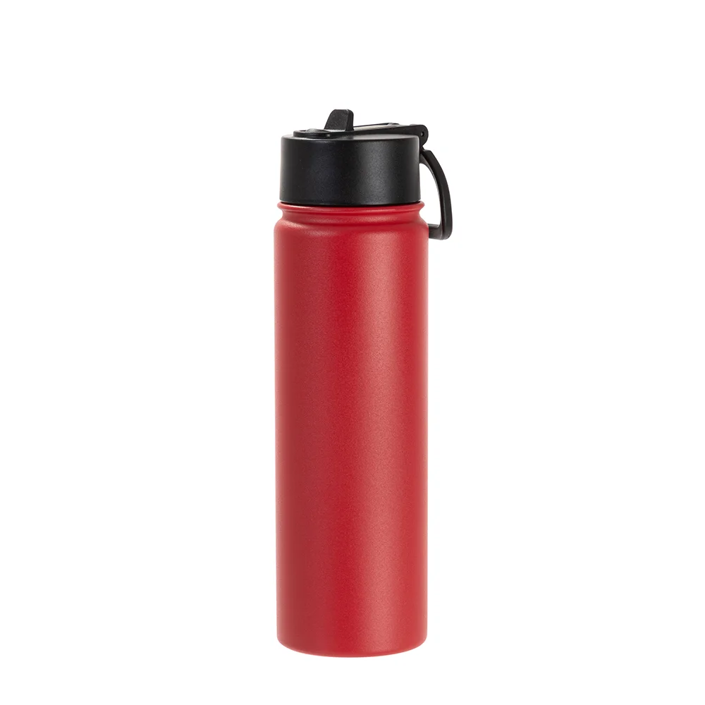 22oz/650ml Stainless Steel Flask with Wide Mouth Straw Lid & Rotating Handle (Powder Coated, Red) thumbnail 1