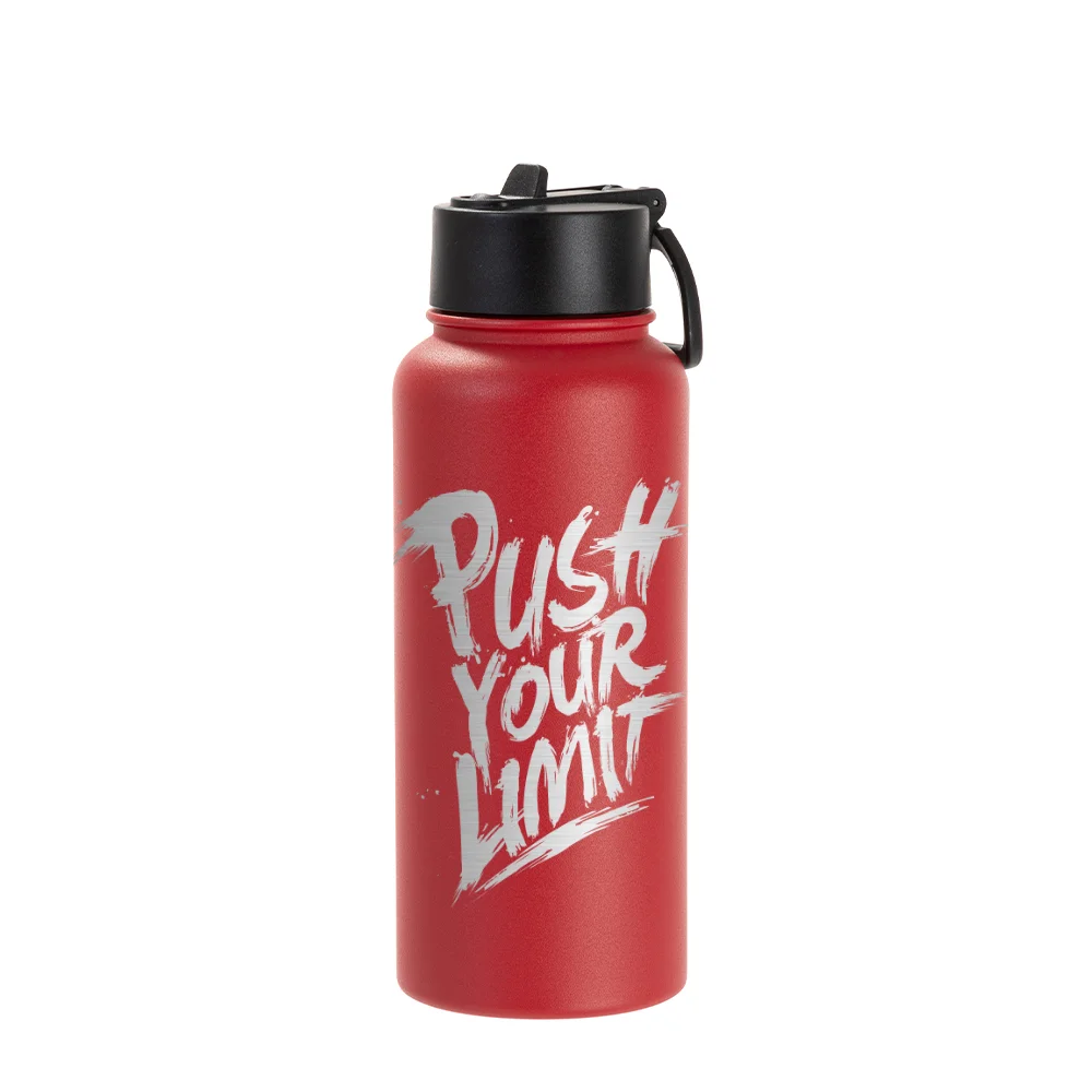 32oz/950ml Stainless Steel Flask with Wide Mouth Straw Lid & Rotating Handle (Powder Coated, Red) thumbnail 2