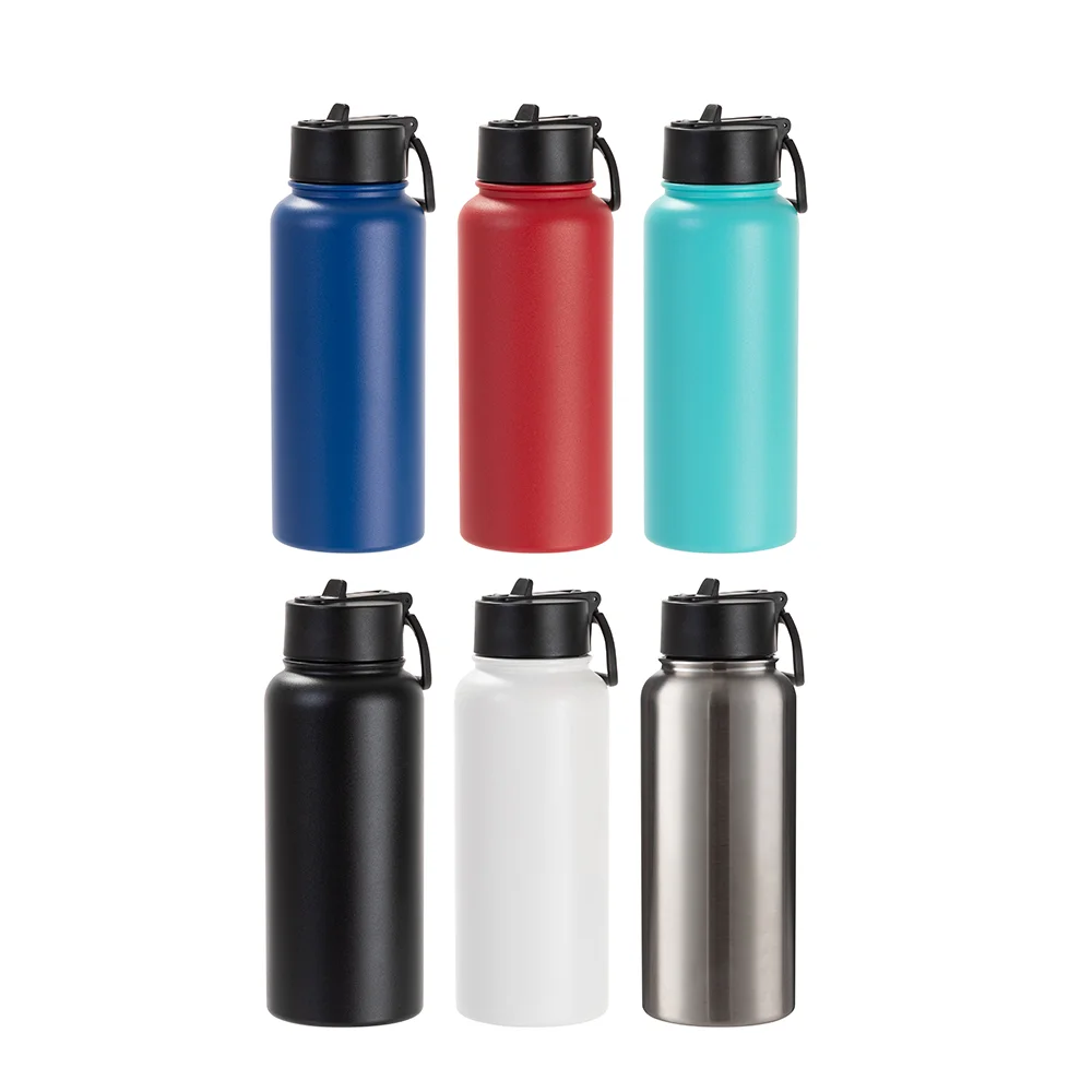32oz/950ml Stainless Steel Flask with Wide Mouth Straw Lid & Rotating Handle (Powder Coated, Red) thumbnail 4
