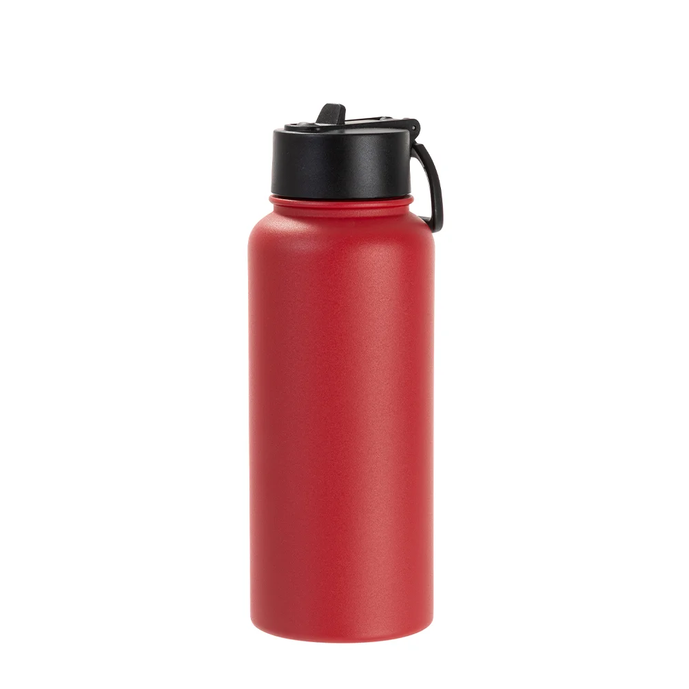32oz/950ml Stainless Steel Flask with Wide Mouth Straw Lid & Rotating Handle (Powder Coated, Red) thumbnail 1