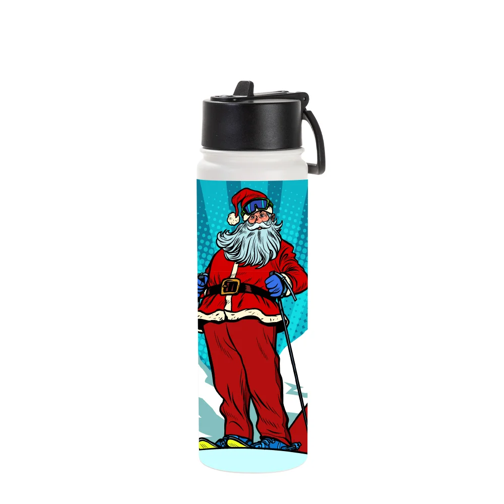 22oz/650ml Stainless Steel Flask with Wide Mouth Straw Lid & Rotating Handle (Powder Coated, White) thumbnail 4