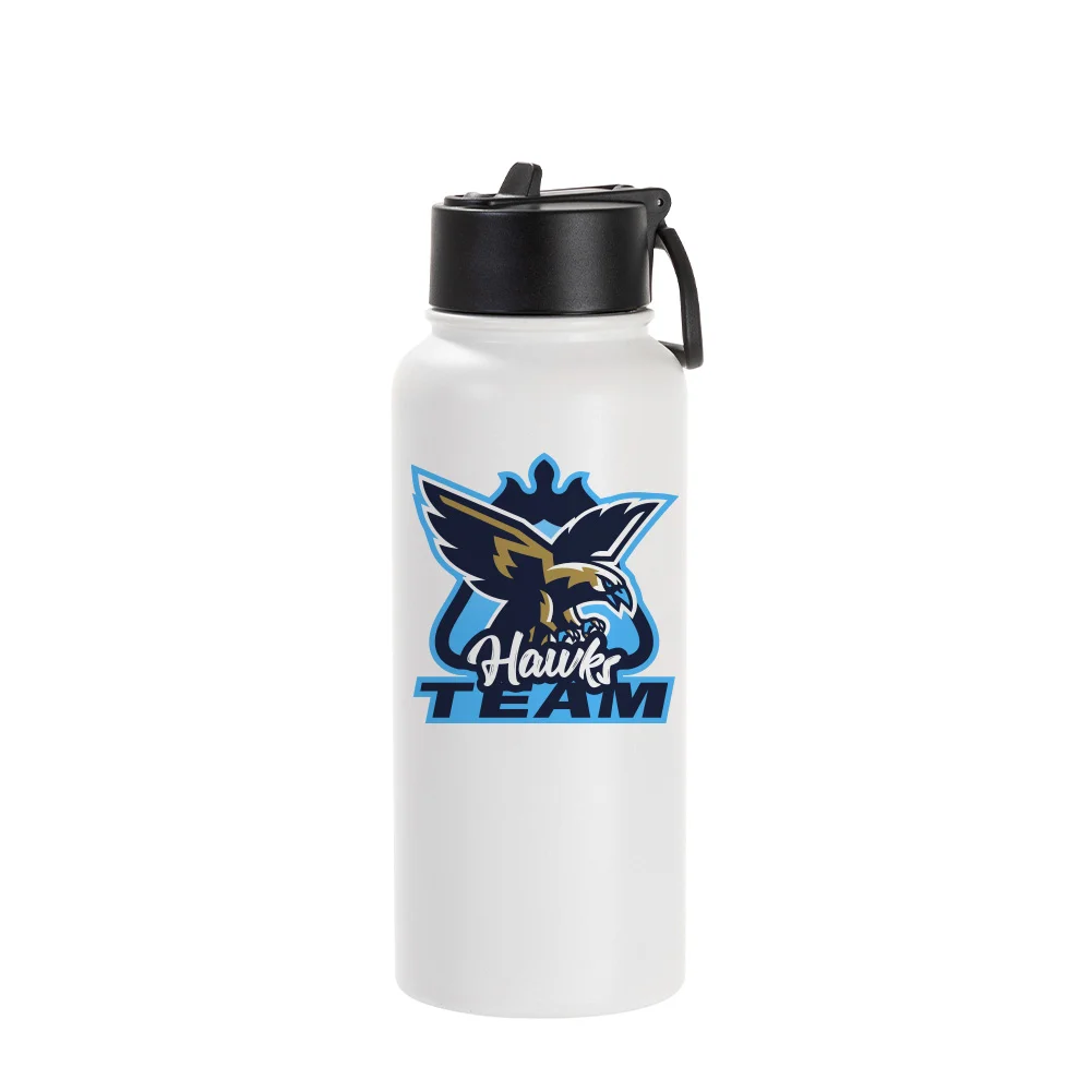32oz/950ml Stainless Steel Flask with Wide Mouth Straw Lid & Rotating Handle (Powder Coated, White) thumbnail 2