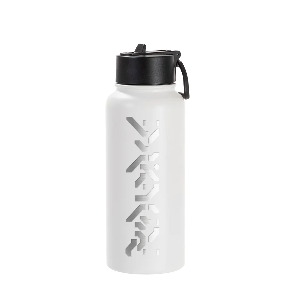 32oz/950ml Stainless Steel Flask with Wide Mouth Straw Lid & Rotating Handle (Powder Coated, White) thumbnail 3