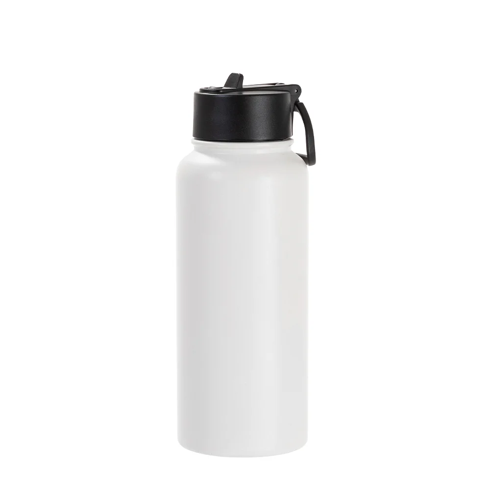 32oz/950ml Stainless Steel Flask with Wide Mouth Straw Lid & Rotating Handle (Powder Coated, White) thumbnail 1