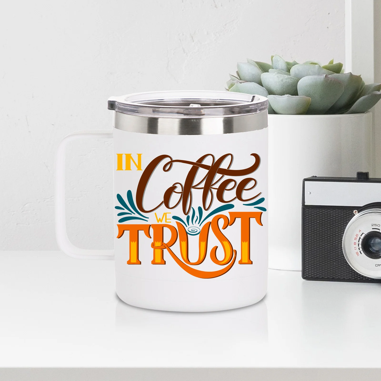 10oz/300ml Stainless Steel Coffee Cup (Sublimation, Matt White) thumbnail 4