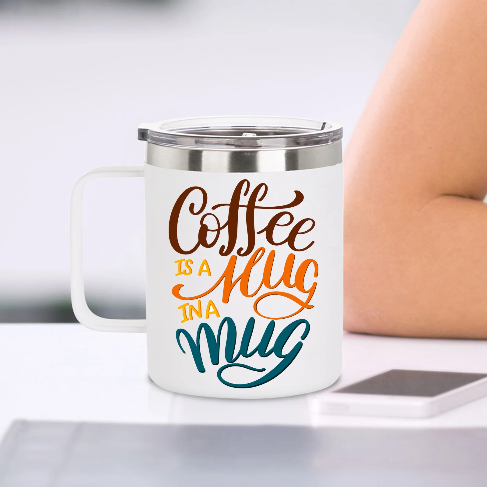 10oz/300ml Stainless Steel Coffee Cup (Sublimation, Matt White) thumbnail 5