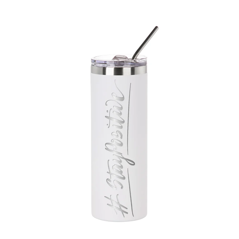 20oz/600ml Stainless Steel Tumbler with Straw & Lid (Sublimation, Matt White) thumbnail 3