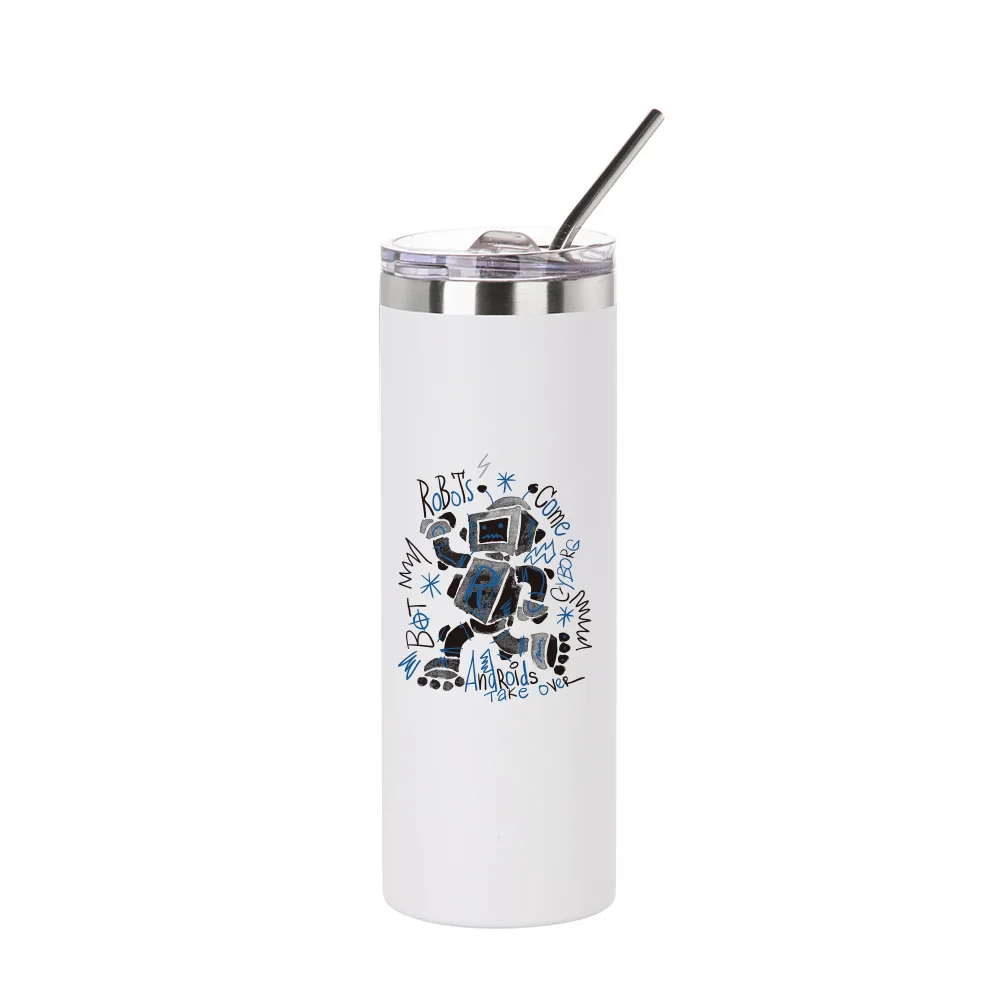 20oz/600ml Stainless Steel Tumbler with Straw & Lid (Sublimation, Matt White) thumbnail 4