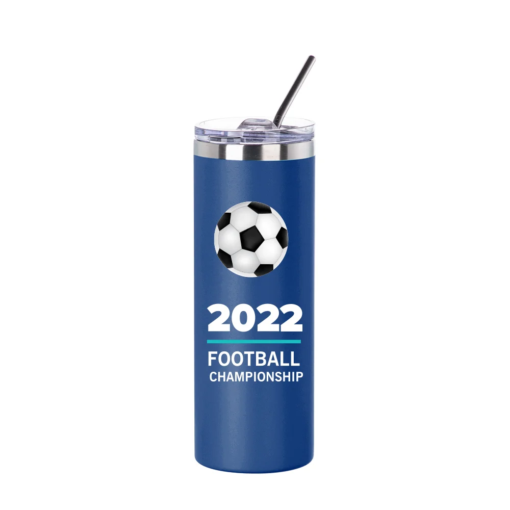 20oz/600ml Stainless Steel Tumbler with Straw & Lid (Powder Coated, Dark Blue) thumbnail 3