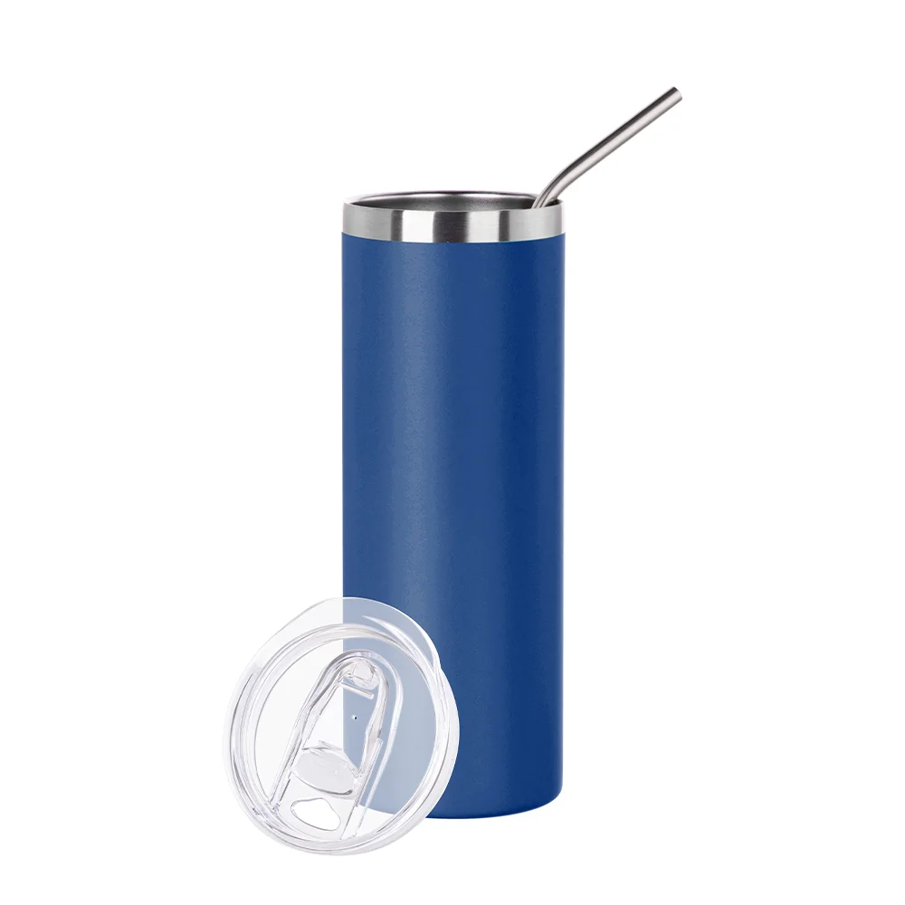 20oz/600ml Stainless Steel Tumbler with Straw & Lid (Powder Coated, Dark Blue) thumbnail 4