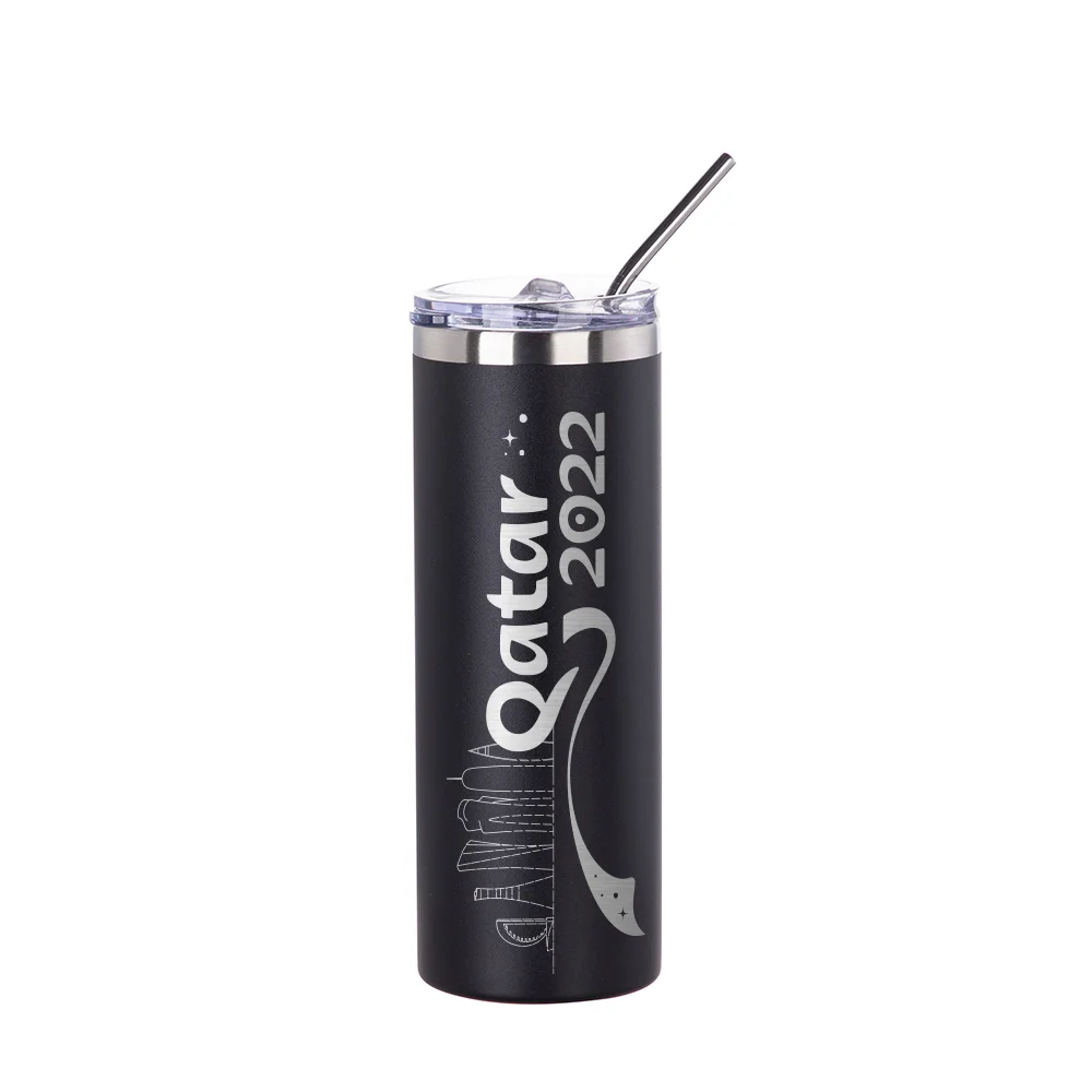20oz/600ml Stainless Steel Tumbler with Straw & Lid (Powder Coated, Black)