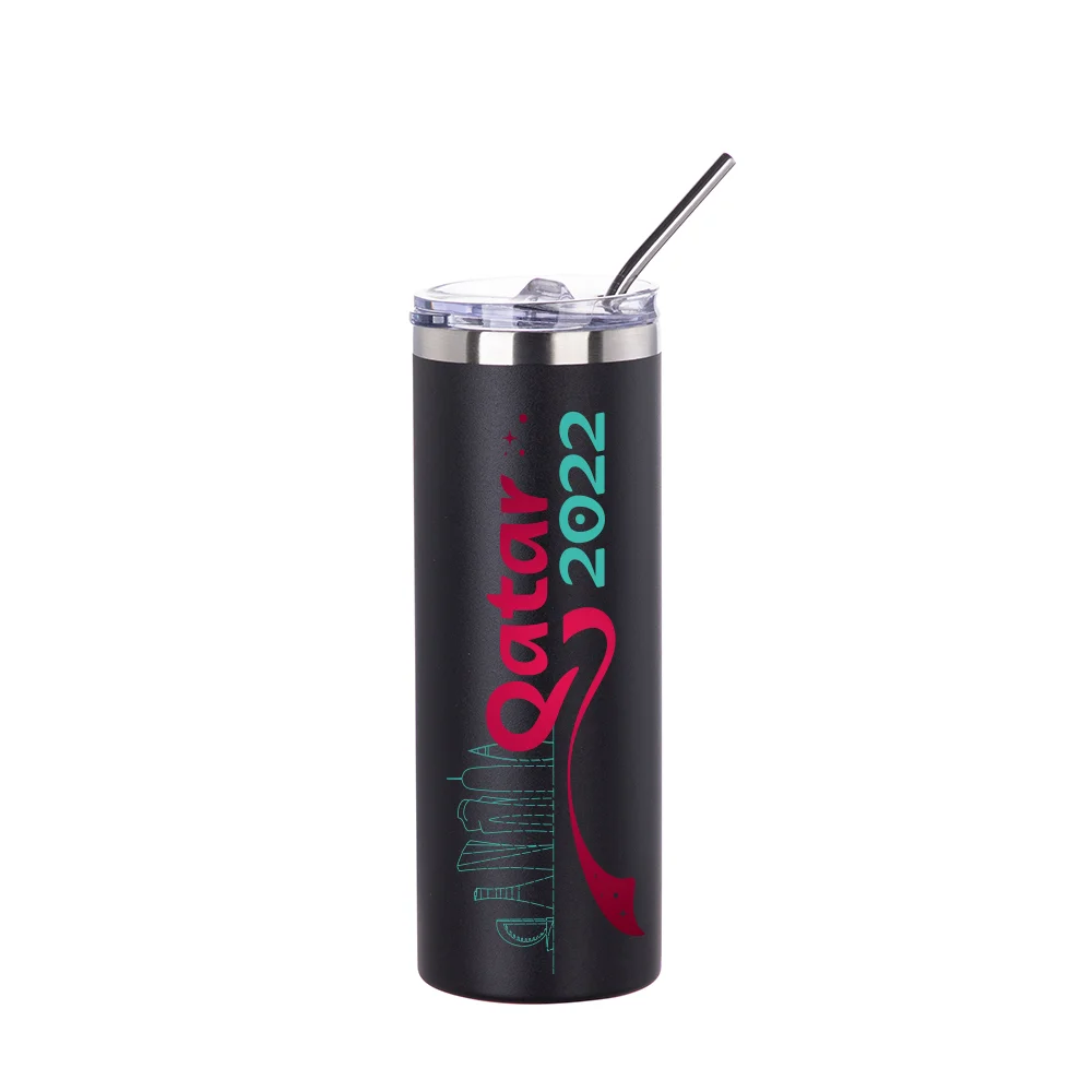 20oz/600ml Stainless Steel Tumbler with Straw & Lid (Powder Coated, Black) thumbnail 3