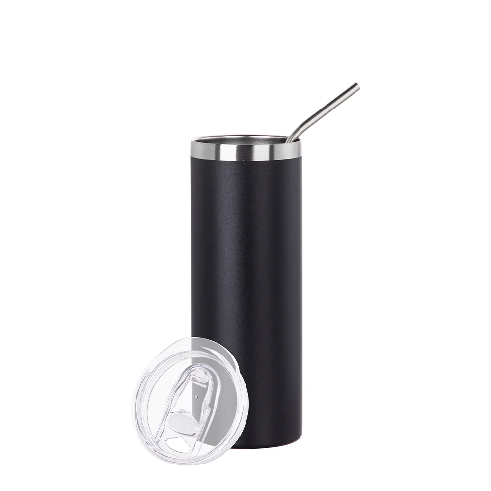 20oz/600ml Stainless Steel Tumbler with Straw & Lid (Powder Coated, Black) thumbnail 4