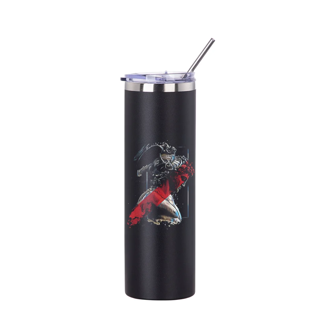 30oz/900ml Stainless Steel Tumbler with Straw & Lid (Powder Coated, Black) thumbnail 3