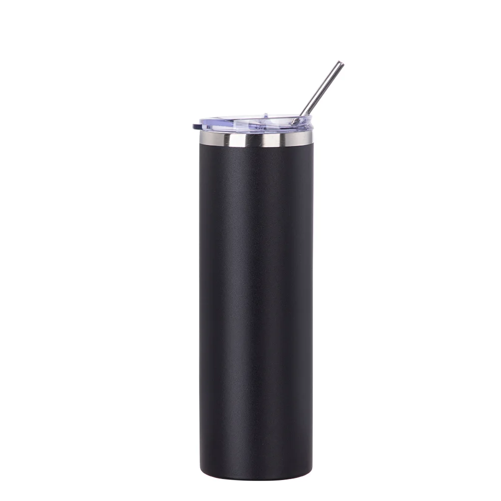 30oz/900ml Stainless Steel Tumbler with Straw & Lid (Powder Coated, Black) thumbnail 1