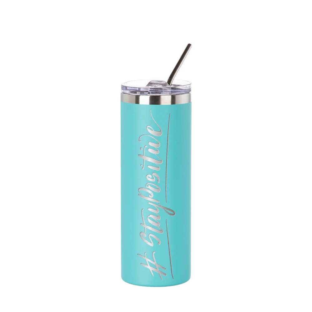 20oz/600ml Stainless Steel Tumbler with Straw & Lid (Powder Coated, Mint Green)