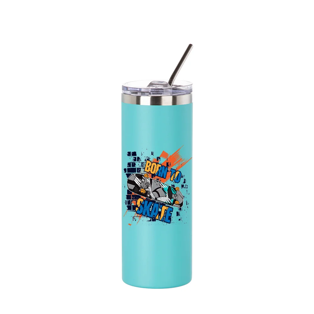 20oz/600ml Stainless Steel Tumbler with Straw & Lid (Powder Coated, Mint Green) thumbnail 3