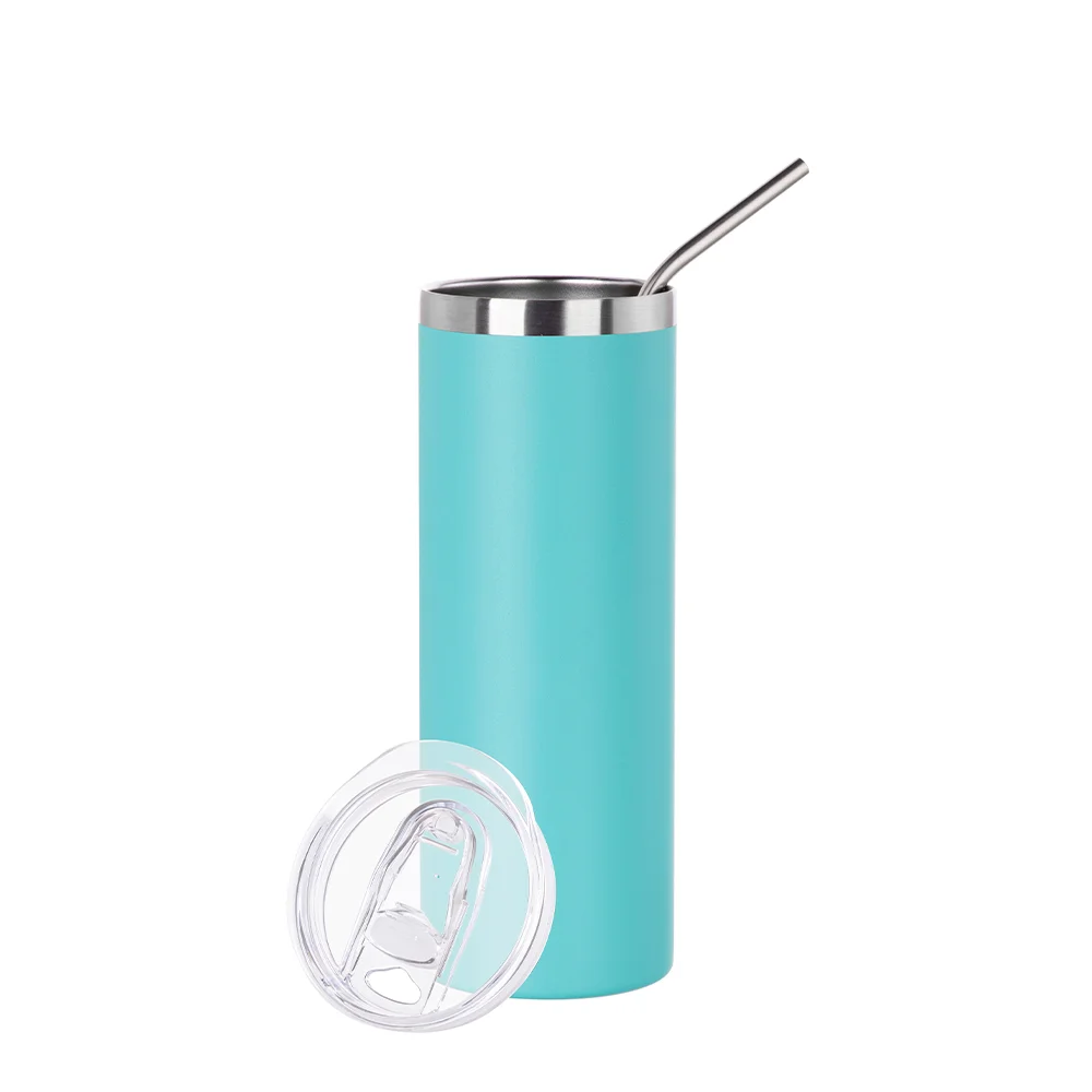 20oz/600ml Stainless Steel Tumbler with Straw & Lid (Powder Coated, Mint Green) thumbnail 4