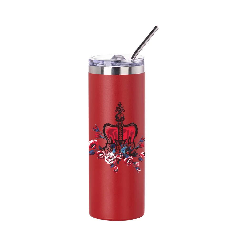 20oz/600ml Stainless Steel Tumbler with Straw & Lid (Powder Coated, Red) thumbnail 3