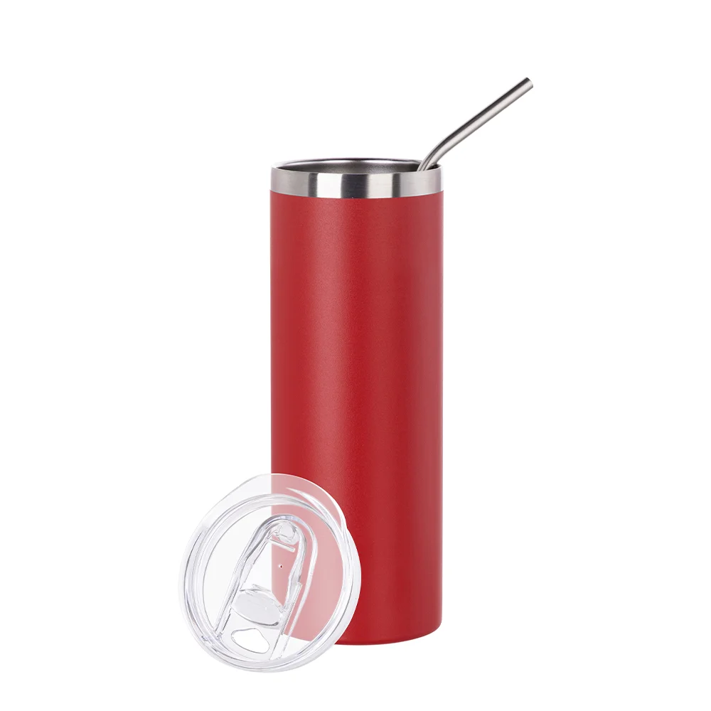 20oz/600ml Stainless Steel Tumbler with Straw & Lid (Powder Coated, Red) thumbnail 4