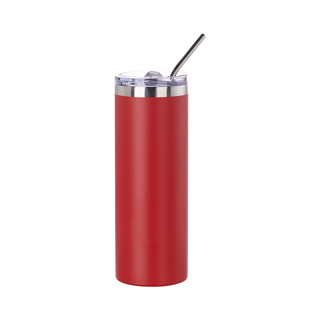 20oz/600ml Stainless Steel Tumbler with Straw & Lid (Powder Coated, Red)