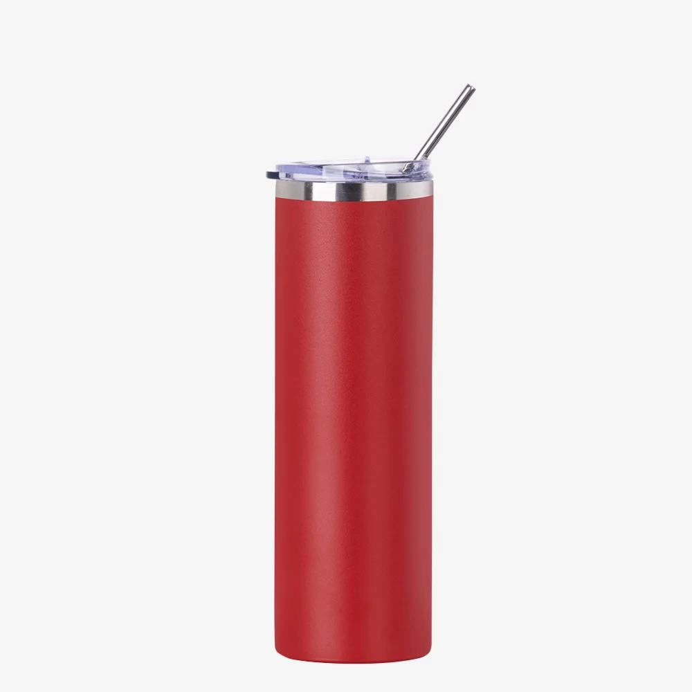 30oz/900ml Stainless Steel Tumbler with Straw & Lid (Powder Coated, Red) thumbnail 1