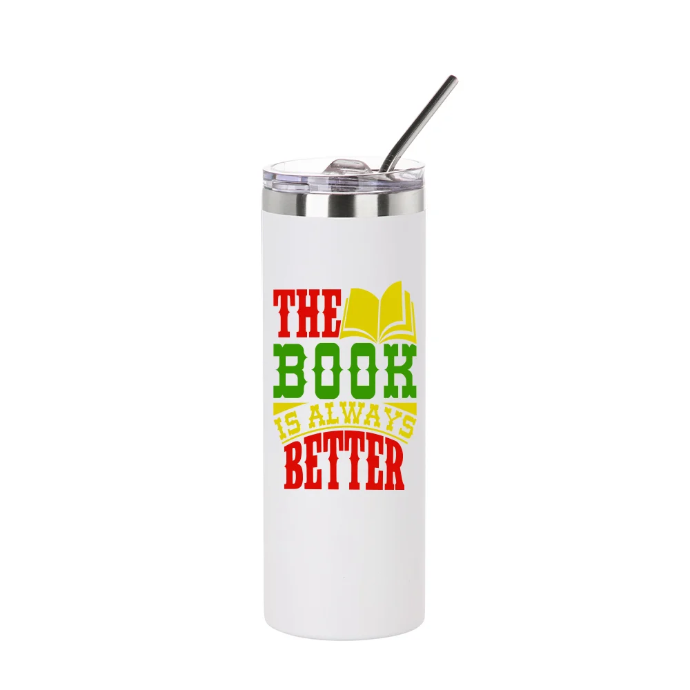 20oz/600ml Stainless Steel Tumbler with Straw & Lid (Powder Coated, White) thumbnail 3