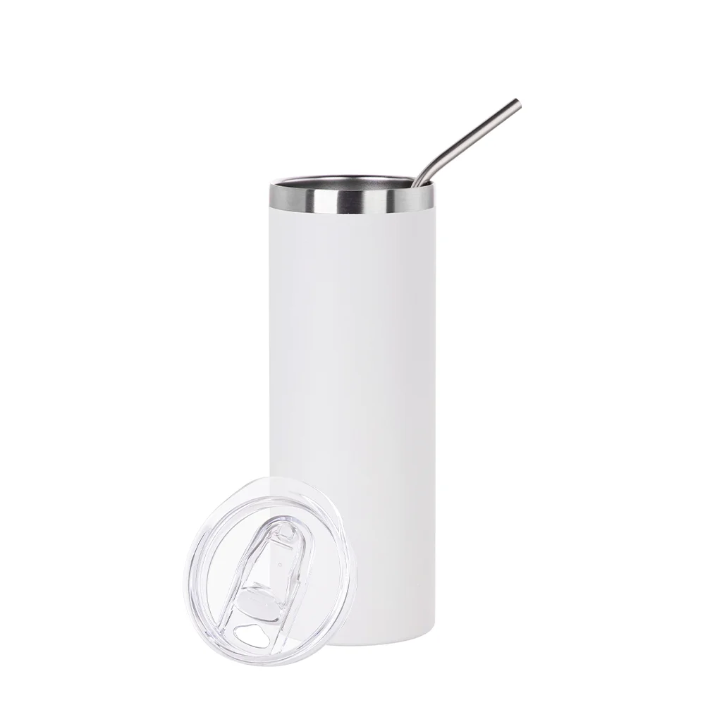 20oz/600ml Stainless Steel Tumbler with Straw & Lid (Powder Coated, White) thumbnail 4