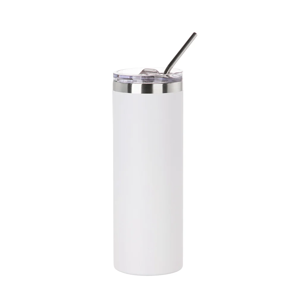 20oz/600ml Stainless Steel Tumbler with Straw & Lid (Powder Coated, White)
