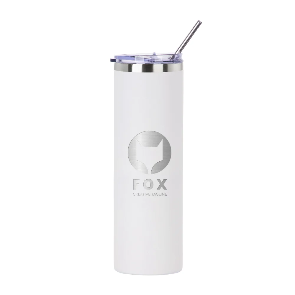 30oz/900ml Stainless Steel Tumbler with Straw & Lid (Powder Coated, White)