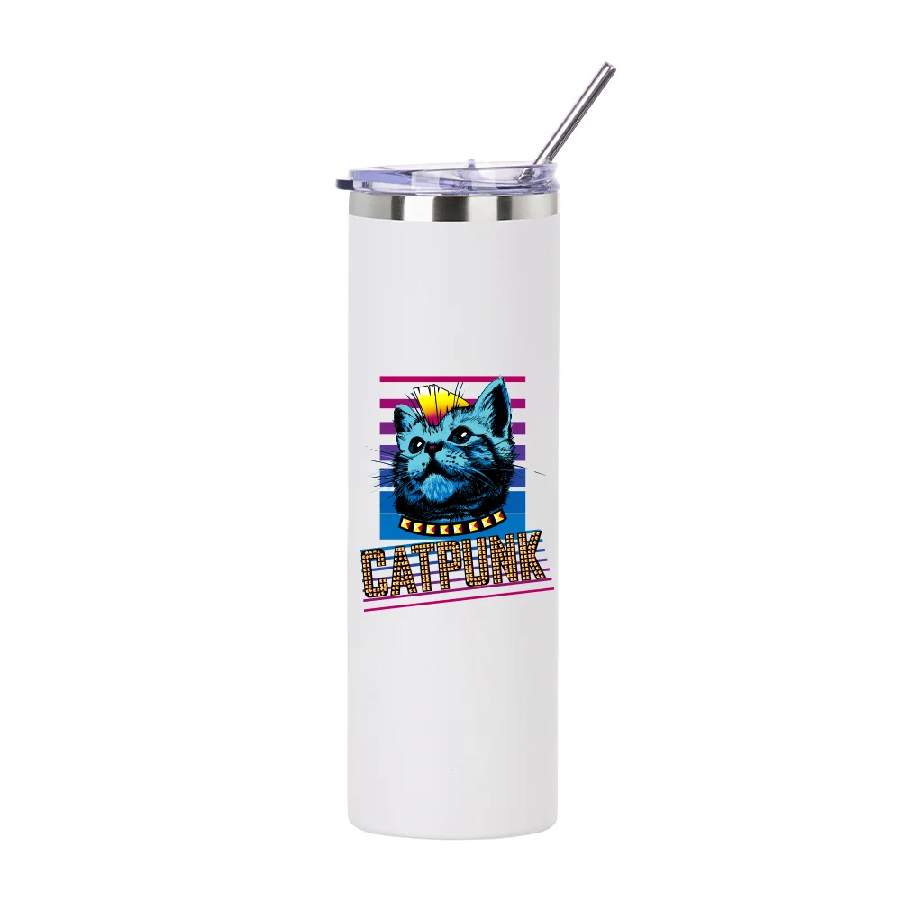 30oz/900ml Stainless Steel Tumbler with Straw & Lid (Powder Coated, White) thumbnail 3