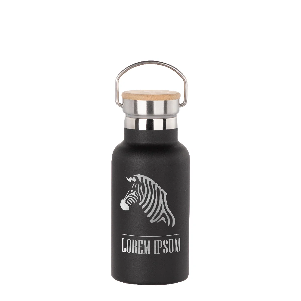 350ml Insulated Sports Water Bottle with Bamboo Lid (Black) thumbnail 2