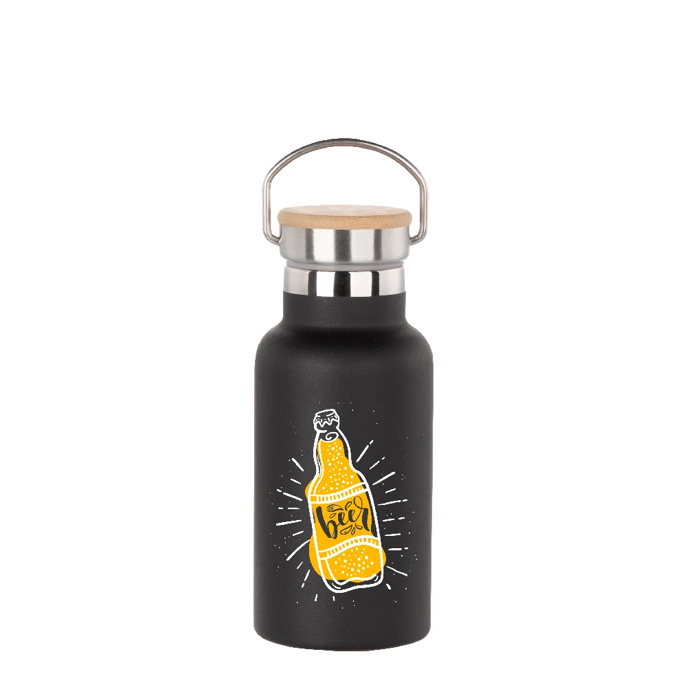 350ml Insulated Sports Water Bottle with Bamboo Lid (Black) thumbnail 3