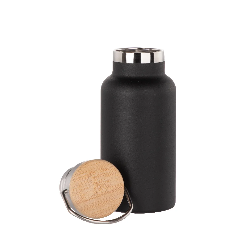 350ml Insulated Sports Water Bottle with Bamboo Lid (Black) thumbnail 4