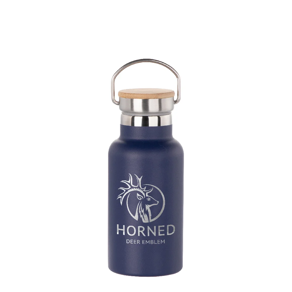 350ml Insulated Sports Water Bottle with Bamboo Lid (Dark Blue) thumbnail 2