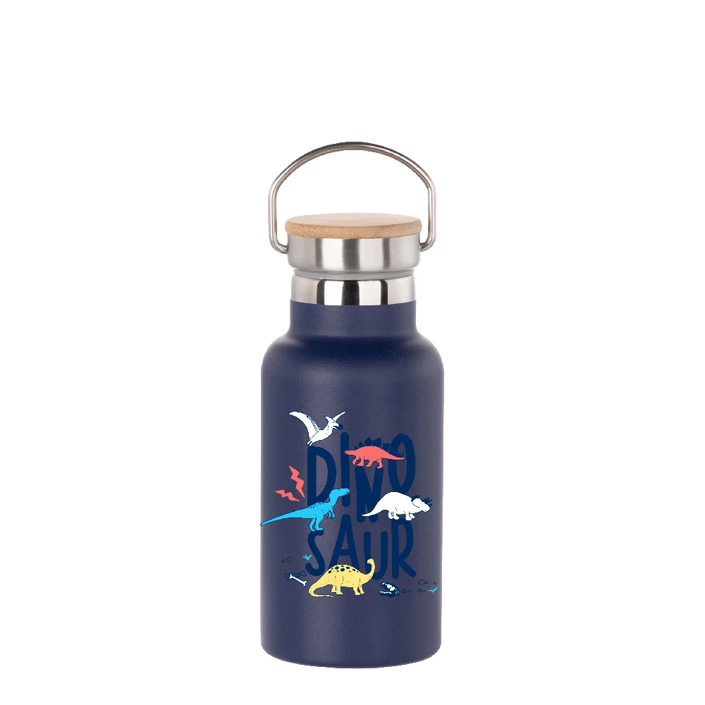 350ml Insulated Sports Water Bottle with Bamboo Lid (Dark Blue) thumbnail 3