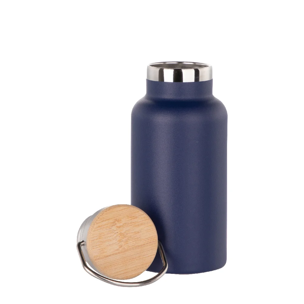 350ml Insulated Sports Water Bottle with Bamboo Lid (Dark Blue) thumbnail 4