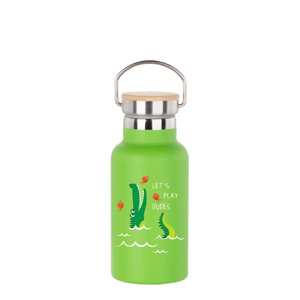 350ml Insulated Sports Water Bottle with Bamboo Lid (Grass Green) thumbnail 3