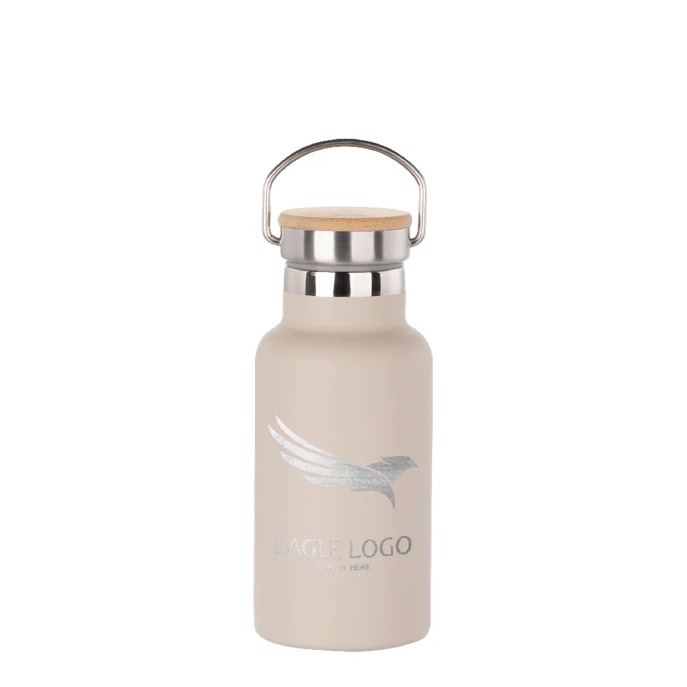 350ml Insulated Sports Water Bottle with Bamboo Lid (Light Grey) thumbnail 2