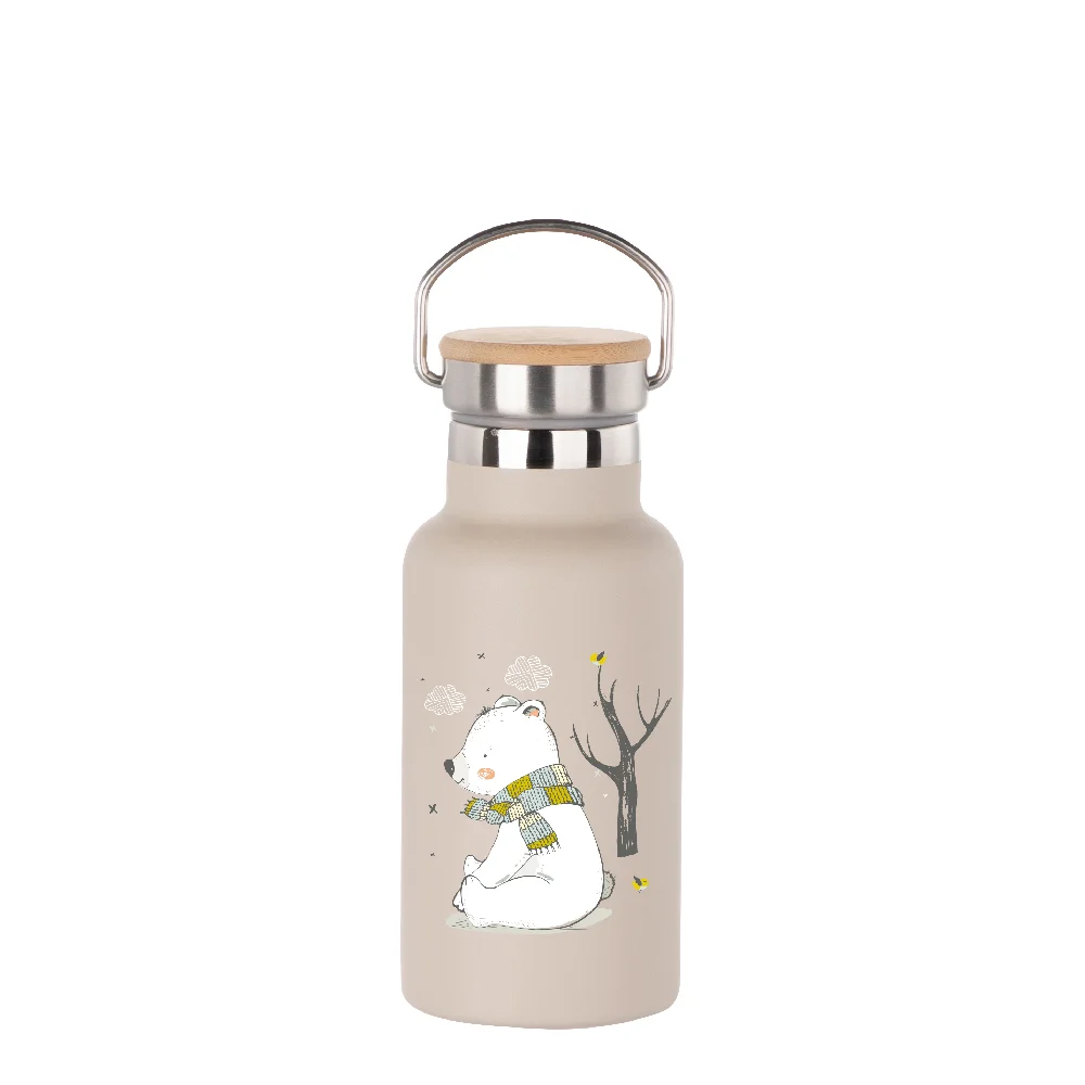 350ml Insulated Sports Water Bottle with Bamboo Lid (Light Grey) thumbnail 3
