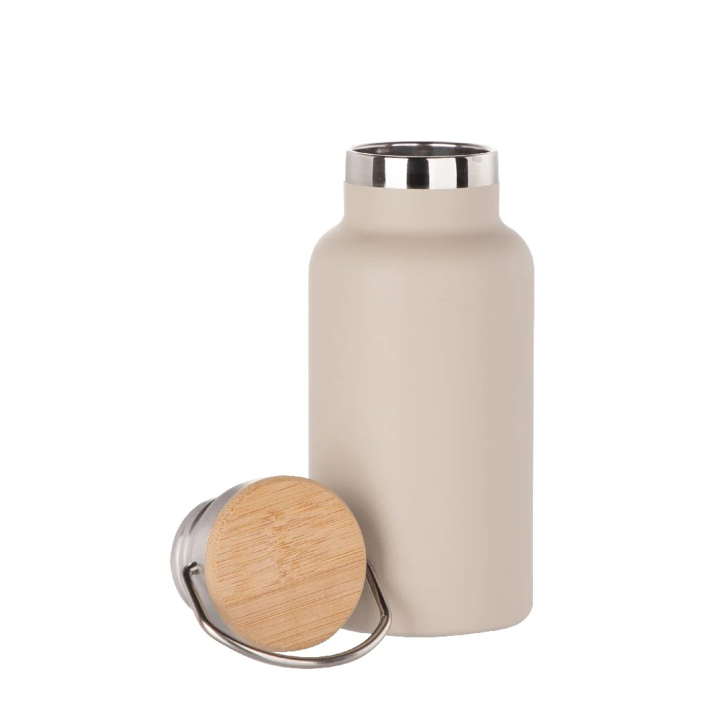 350ml Insulated Sports Water Bottle with Bamboo Lid (Light Grey) thumbnail 4