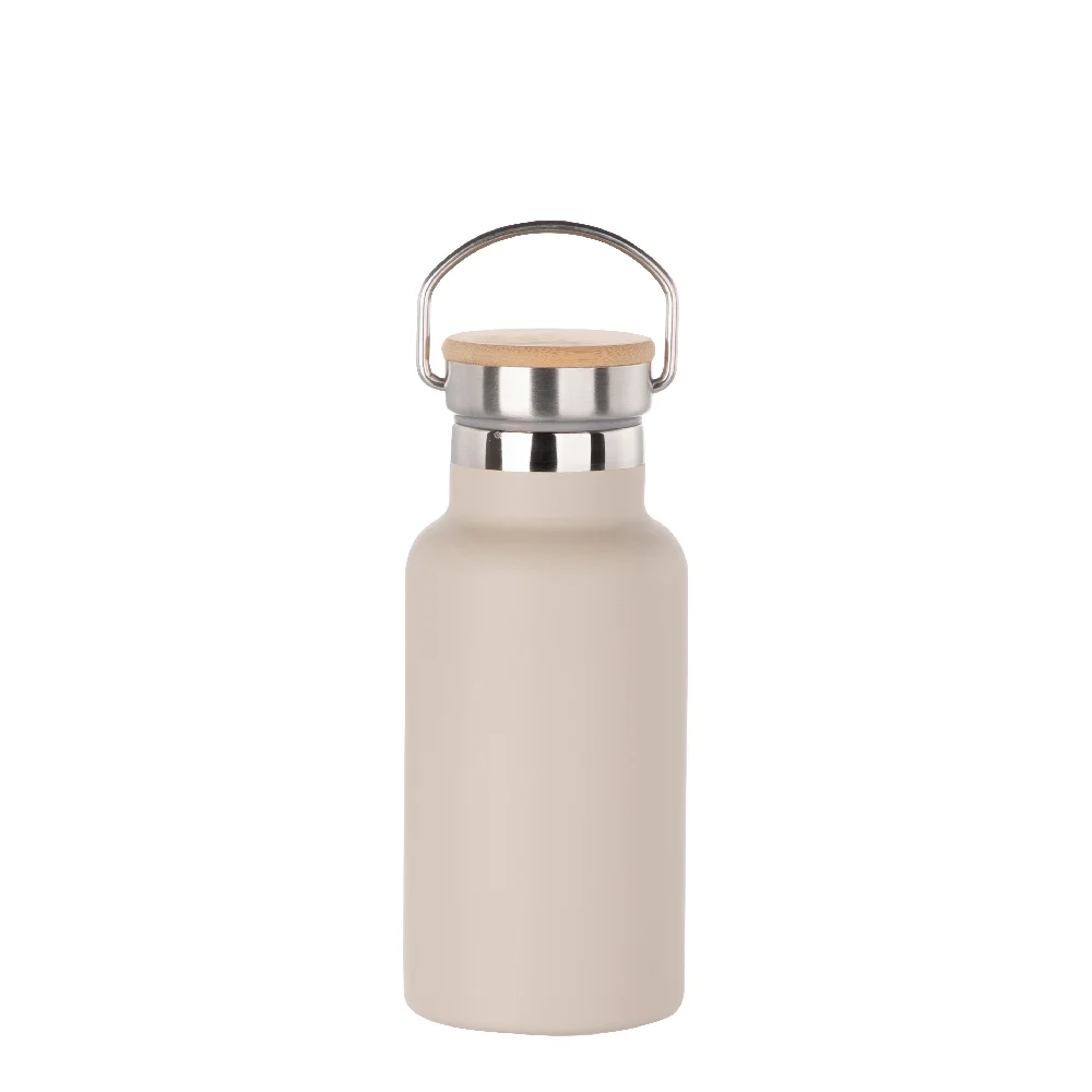 350ml Insulated Sports Water Bottle with Bamboo Lid (Light Grey) thumbnail 1