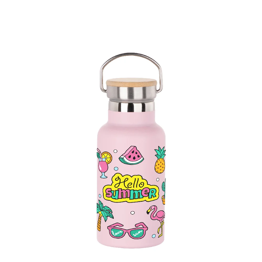350ml Insulated Sports Water Bottle with Bamboo Lid (Pink) thumbnail 3