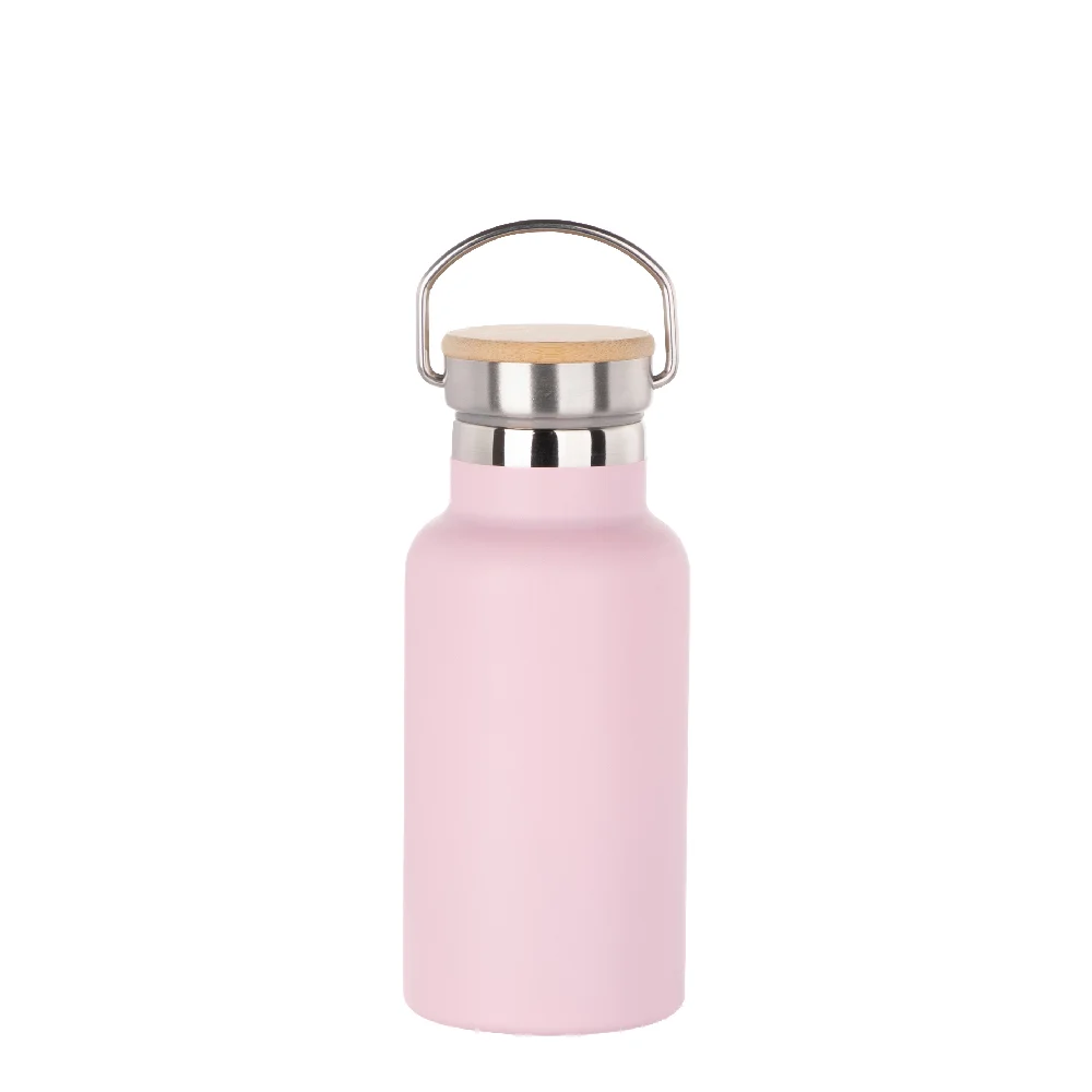 350ml Insulated Sports Water Bottle with Bamboo Lid (Pink) thumbnail 1