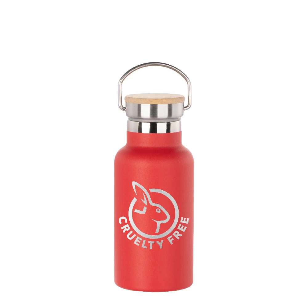 350ml Insulated Sports Water Bottle with Bamboo Lid (Red) thumbnail 2