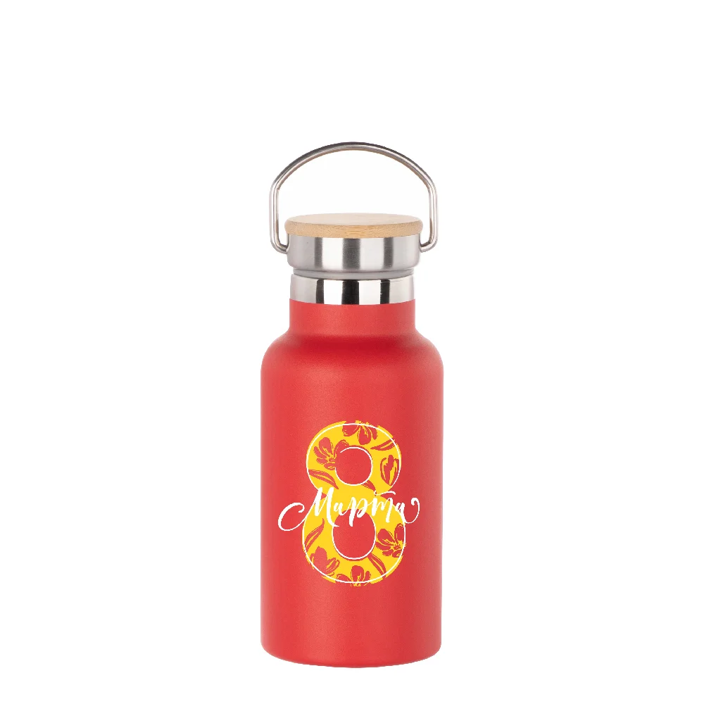350ml Insulated Sports Water Bottle with Bamboo Lid (Red) thumbnail 3