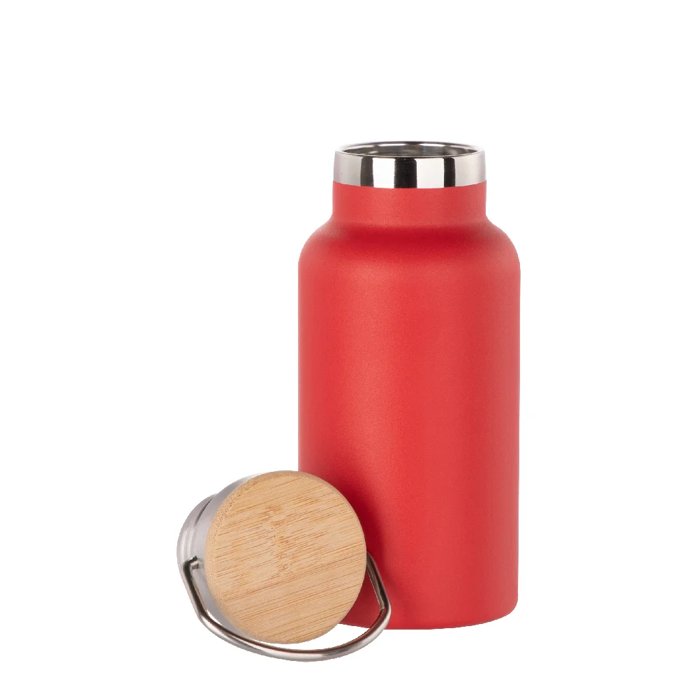 350ml Insulated Sports Water Bottle with Bamboo Lid (Red) thumbnail 4