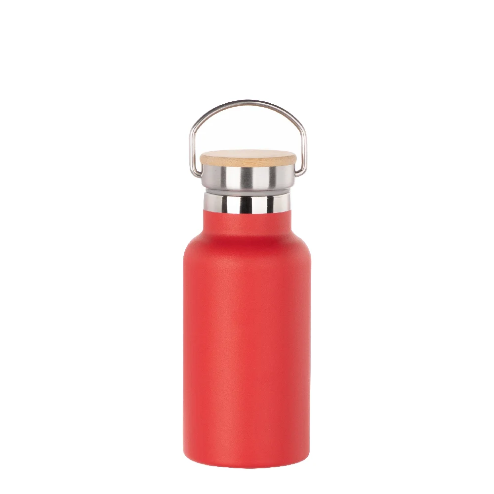 350ml Insulated Sports Water Bottle with Bamboo Lid (Red) thumbnail 1