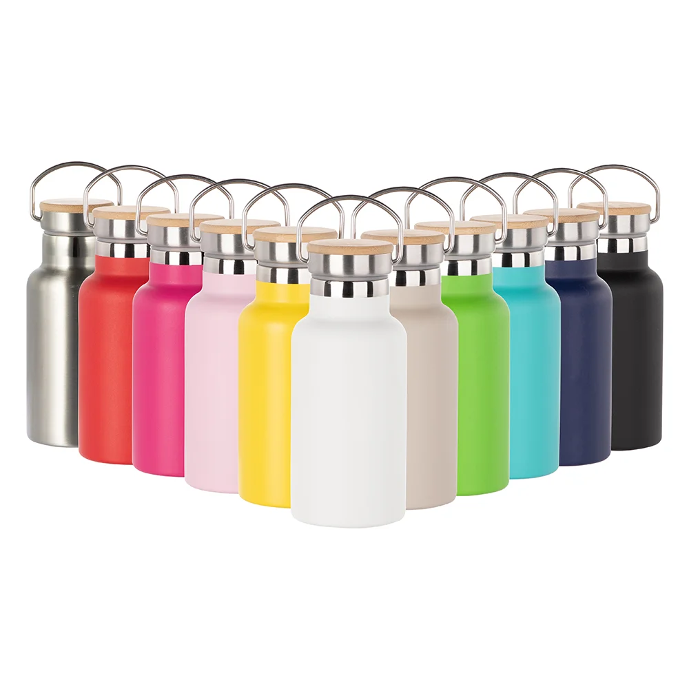 350ml Insulated Sports Water Bottle with Bamboo Lid (Silver) thumbnail 4